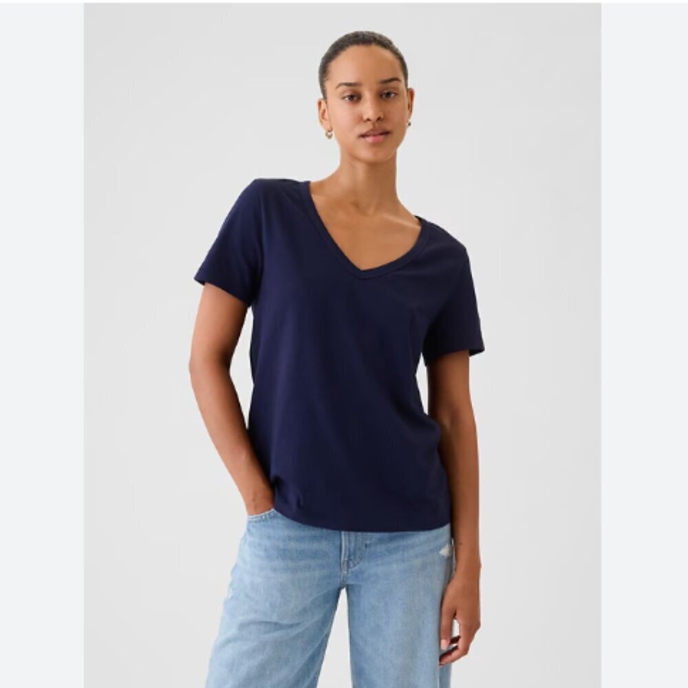 Gap Navy Blue Easy‎ Tee V-Neck Cotton Short Sleeve T-Shirt L